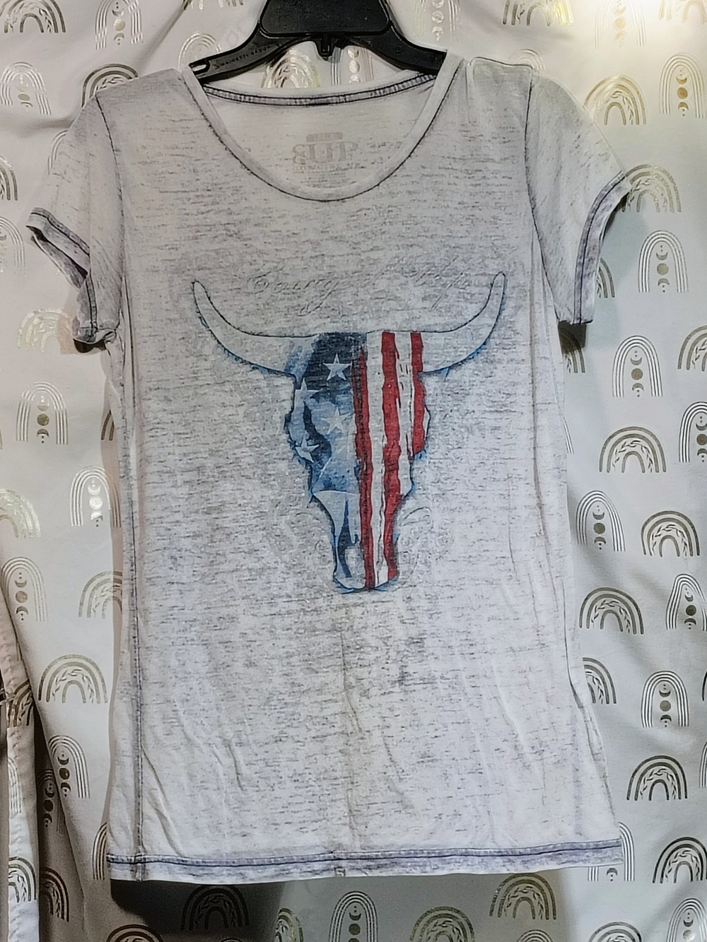 Women’s White Short Sleeve Graphic Tee with American Bull Motif
